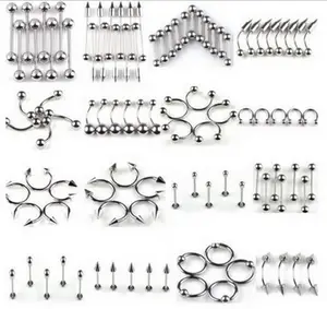 Factory Direct Sale Fashion Jewelry Piercing Set, 85PCS Stainless Network Explosion Cross-border Belly Piercing