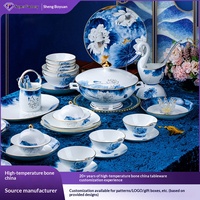 Service de vaisselle en porcelaine fine de Jingdezhen, style chinois moderne, luxe léger, esthétique raffinée, compatible micro-ondes, ensemble de bols et assiettes, idéal pour les cadeaux de déménagement et les occasions professionnelles