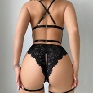 Lencería exótica de encaje con atractivo sensual, conjunto de liguero transparente con ribetes de encaje y aberturas para mujer - Product Image 3