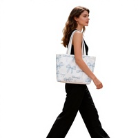 Ab-Werk-Preis Große Kapazität Rosa Blaue Handtasche Schleifendruck Damen Hochwertige Canvas Schultertasche Polyesterfaser