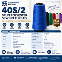 Fil à coudre en polyester filé 100% 40S/2 en vrac, haute ténacité, faible rétrécissement, pour surjeteuse industrielle, bobine conique, couleurs personnalisées