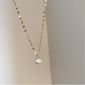 Korean Style Simple Six Prong Diamond Necklace For Women Elegant Clavicle Chain With Pearl Gold And Platinum Finish - Product Image 3