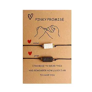 定制徽标Pinky Promise情侣天然熔岩石珠编织打结可调节手链Wish手链，带礼品卡