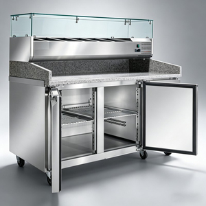 Premium Catering Refrigerated Prep Counter With Solid Granite Work Surface And Clear Glass Protective <b>Cover</b> For Business Use - Product Image 1