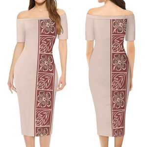 Robes d'<span class=keywords><strong>Été</strong></span> à Motif Tapa Tribal Polynésien pour Femmes Grandes Tailles, <span class=keywords><strong>Robe</strong></span> Longue Femme Manches Courtes Épaules Dénudées, Robes Hawaïennes 5XL 6XL - Product Image 2