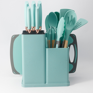 Heat Resistant 19-Piece Eco-Friendly <b>Silicone</b> Kitchen Cooking Utensils Set with Wood Hand Grip and Knife - Product Image 4