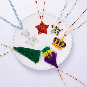 Neuer Mardi Gras bunte Perlen-Halskette Krone Pentagramm Karneval-Emblück als Geschenk