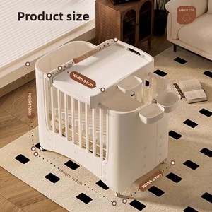 7-in-1 Multifunctional Baby Crib with <b>Wheels</b> Adjustable Height Changing <b>Table</b> Playpen Bedside Crib <b>for</b> Newborn to 3 Years Home - Product Image 3