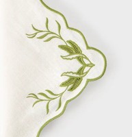 Serviette en lin blanc avec petite broderie verte