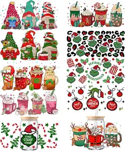 16OZ copo envoltório Decorações De Natal Transferência UV adesivo para Copos De Vidro Decoração Do Natal Rub em Transferências para Artesanato Decalques