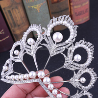 BELLE WORLD Feder Haarschmuck Pearl High Big Crown Tiara Miss Universe Kronen wettbewerb Braut hochzeits krone Zubehör