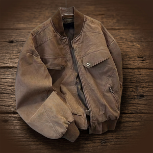 Autumn <b>Men's</b> Vintage Distressed Varsity <b>Leather</b> <b>Jacket</b> with Stand Collar Zipper Closure Eco-friendly Cleanfit Work Casual Style - Product Image 4