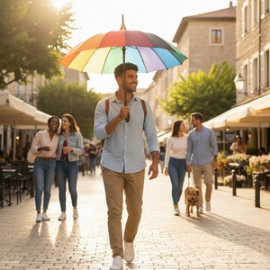 Automatic Open Lightweight 19 23 25 Inch Vibrant Rainbow Color Pagoda <b>Umbrella</b> for Outdoor Festival Sun Rain Protection - Product Image 6