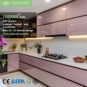 Gabinete de cocina modular de alto brillo Goldtop, juegos completos con grifo, almacenamiento de pared de laca de madera de color personalizado - Product Image 1