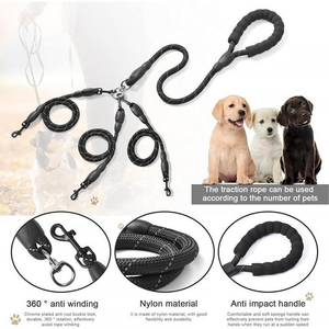 Laisse pour chiens en polytérylène, multi-têtes, double tête, détachable, pour la promenade, avec système de traction 'One Pull Three' et 'One Pull Two' - Product Image 4