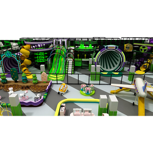 Aire de jeux intérieure sur le thème de la jungle personnalisée avec une grande toboggan en forme de trompette, parcours ninja, trampoline - Product Image 5