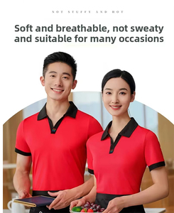 Verano transpirable algodón cuello en V paquete personalizado restaurante uniforme camisetas para comida rápida café tienda <span class=keywords><strong>de</strong></span> té Hotel <span class=keywords><strong>camarero</strong></span> <span class=keywords><strong>ropa</strong></span> <span class=keywords><strong>de</strong></span> trabajo - Product Image 4