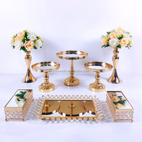 Ensemble de fournitures de mariage, plateau rond en métal doré de luxe, plateau miroir, plateaux, outils de décoration en cristal, support à gâteau
