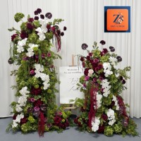 ZIKE FLOWER Rangkaian Bunga Pernikahan Buatan Warna Burgundy Putih untuk Dekorasi Acara