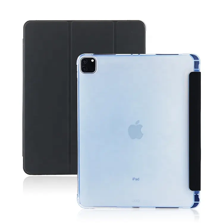 Frosted Transparent TPU Back Cover Cases Shockproof PU Leather Tablet Protective Case for iPad Pro 12.9