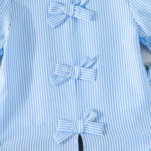 Completo da due pezzi casual a righe blu e bianche traspirante per bambine 2026: camicia e <span class=keywords><strong>pantaloni</strong></span> a gamba larga - Product Image 3