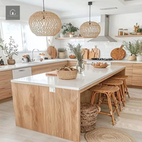 Îlot de cuisine durable XINGRUO, plan de travail blanc, armoires en bois naturel, style bohème, sur mesure, minimaliste
