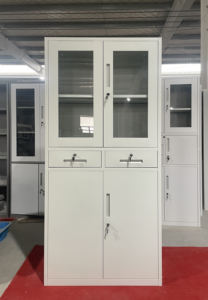 Armoire de classement de bureau en acier thermolaqué, mobilier de rangement métallique, avec serrure à clés et porte vitrée - Product Image 4