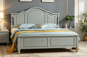 Modern Farmhouse Adjustable <b>Queen</b> Size <b>Storage</b> <b>Bed</b> <b>with</b> Arched Headboard and Footboard in Light Gray Finish - Product Image 4