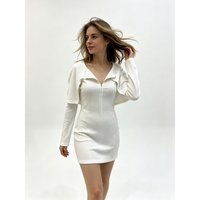 Robe mini en tricot ivoire à col en V et fermeture éclair sur le devant, printemps-automne pour femmes