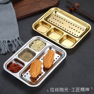 304 Stainless Steel Korean <b>BBQ</b> Plate With Three Compartment Dipping Dish For Hotel Meals And Snacks - Product Image 5