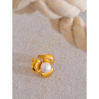 JINYOU 4186 moins cher qualité non coulé technologie fleur simulé perle ouvert réglable anneau mode 18K or PVD plaqué bijoux