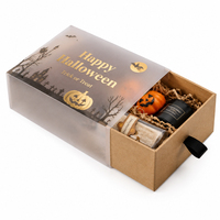 Boîte cadeau coulissante en papier kraft recyclé XJY personnalisée pour Halloween avec manchon en PVC givré et estampage à chaud