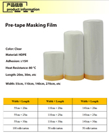 Film de masquage haute densité 25m, en plastique, pré-bande pour peinture de voiture, usine, oem
