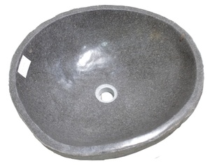 Lavabo en pierre de rivière naturelle d'Indonésie, ovale, écologique, avec bordure pour salle de bain - Product Image 2