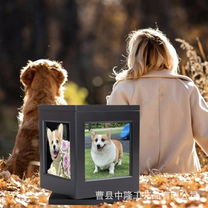 Pet <b>Urn</b> With Rotating Base Photo Frame Square Wood 16x11x11 Cremation Box For Dog <b>Cat</b> Memorial - Product Image 2