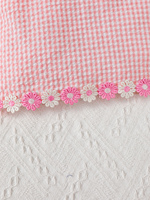 Vente en gros de tenue d'été en Seersucker rose vichy pour filles ensemble de robes courtes décontractées en coton avec motif imprimé à volants sans manches