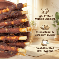 Friandises à mâcher en cuir de bœuf enveloppé de viande, très savoureuses, pour chiens de toutes races – Collation quotidienne