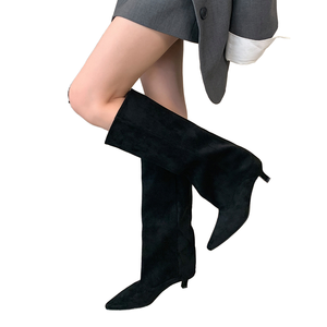 Autumn Winter New Simple Elegant Low-heeled Pointed Ankle <b>Boots</b> Comfortable All-match Solid Color Wide Western Zip <b>Boots</b> - Product Image 1