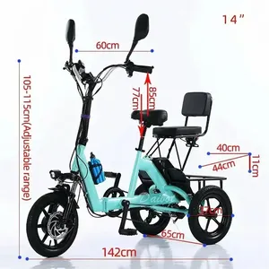 Tricycle électrique pliable à 3 roues de 14 pouces, 48V 350W, <span class=keywords><strong>pour</strong></span> adultes, 2 places, siège arrière amovible, 30 km/h, carrosserie ouverte, charge en 3h - Product Image 6