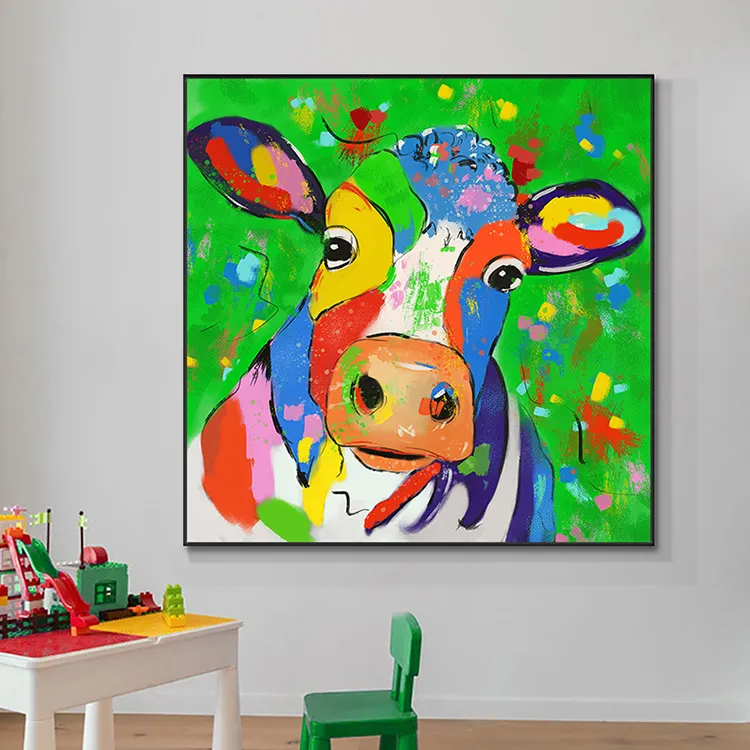 Custom Lovely Cow Animal Canvas Prints Wall Pictures For Kids Room