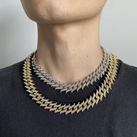 Chaîne cubaine style hip-hop Thorn 18 mm en alliage de zinc avec strass, collier en alliage de zinc plaqué or, fermoir à boîte à réponse rapide