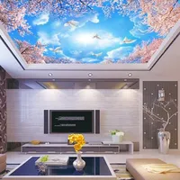Lanskap Kecantikan Guangzhou Ihouse, Langit Biru, Merpati Putih, Bunga Sakura, Mural Wallpaper Langit-langit Ranting