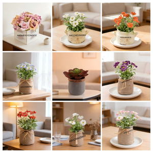 Plante d'<span class=keywords><strong>eucalyptus</strong></span> artificielle à feuilles rondes de couleur rougeâtre dans un <span class=keywords><strong>pot</strong></span> <span class=keywords><strong>en</strong></span> céramique blanc avec un faux sol noir <span class=keywords><strong>pour</strong></span> une décoration minimaliste et automnale - Product Image 4