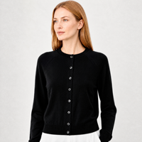 Cardigan en laine mérinos pour femme, personnalisé ODM/OEM, dos ouvert, col rond, manches longues, à nouer dans le dos, noir, vente en gros d'usine