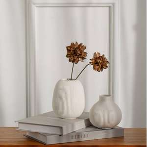Vaso in ceramica con costine bianche minimaliste, moderno stile nordico, fatto a mano, ceramica testurizzata per fiori secchi, decorazione per la casa - Product Image 4