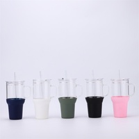 Gobelet de voiture en verre borosilicate avec poignée, manchon en silicone, paille et couvercle, logo personnalisé - Réutilisable, 32 oz, anti-fuite, résistant à la chaleur