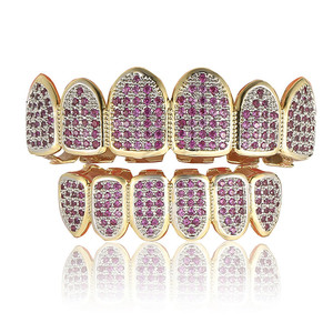 Rapero inferior y superior cuerpo de latón joyería de hip hop para hombre helado de oro diamante bling dientes grillz conjunto - Product Image 3