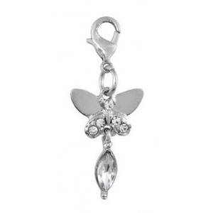 Breloque papillon argentée avec accents de cristal, pendentif tendance pour la création de bijoux - Product Image 1