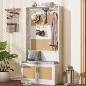 ريفي أبيض قاعة مزرعة مقعد شجرة قاعة رفوف قابل للتعديل و لتخزين المدخل - Product Image 2