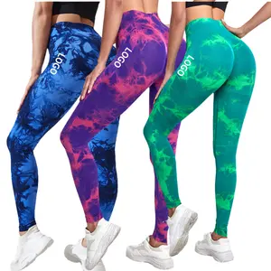 Nuevas mallas acanaladas con tinte anudado, pantalones de Yoga sin costuras para mujer, mallas deportivas ajustadas para entrenamiento físico con trasero de burbuja para mujer